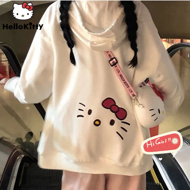 Sanrio Hello Kitty Cute Cardigan Y2K Student Kawaii Printed Soft Sweet Coat Korean Style Lolita Sister Clothes For Women Fashion