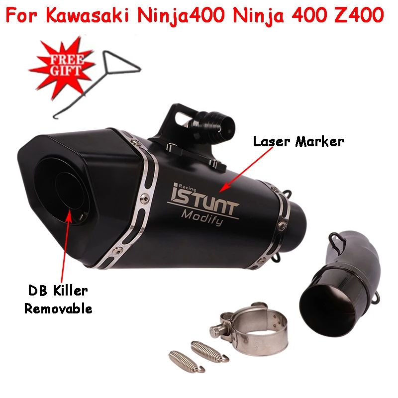 

Надевается для Kawasaki Ninja 400 Ninja 400 Z400 2018-2022, черный глушитель выхлопной системы мотоцикла, Escape с средней трубой DB Killer