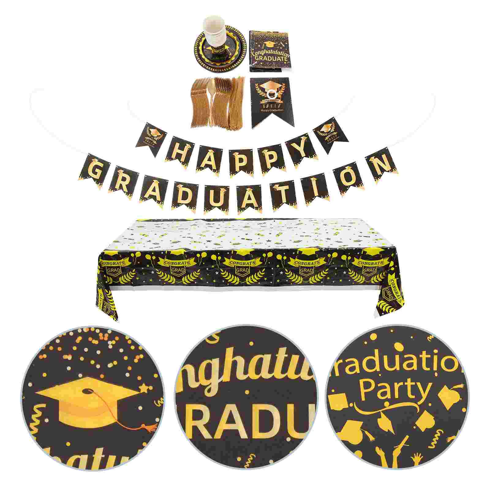 

Graduation Party Supplies Dinnerware Set Paper Napkins Cups Forks Spoons Tablecloth Graduate Tableware 1 Set