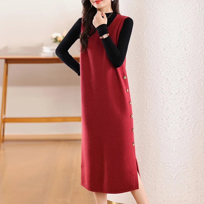 2024 зимние жилеты без рукавов с круглым вырезом Длинные шерстяные свободные