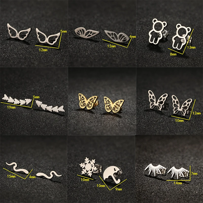 

New Fashion Stainless Steel Ladies Butterfly Hollowed Out Ear Studs Ladies Small Animal Personality Everything Matching Jewelry