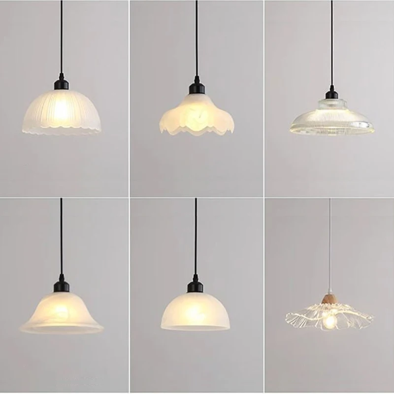 

Modern Glass LED Pendant Light Gold Wooden Room Decor Lamp For Restaurant Bar Living Room Bedroom Indoor E27 Illumination Lustre