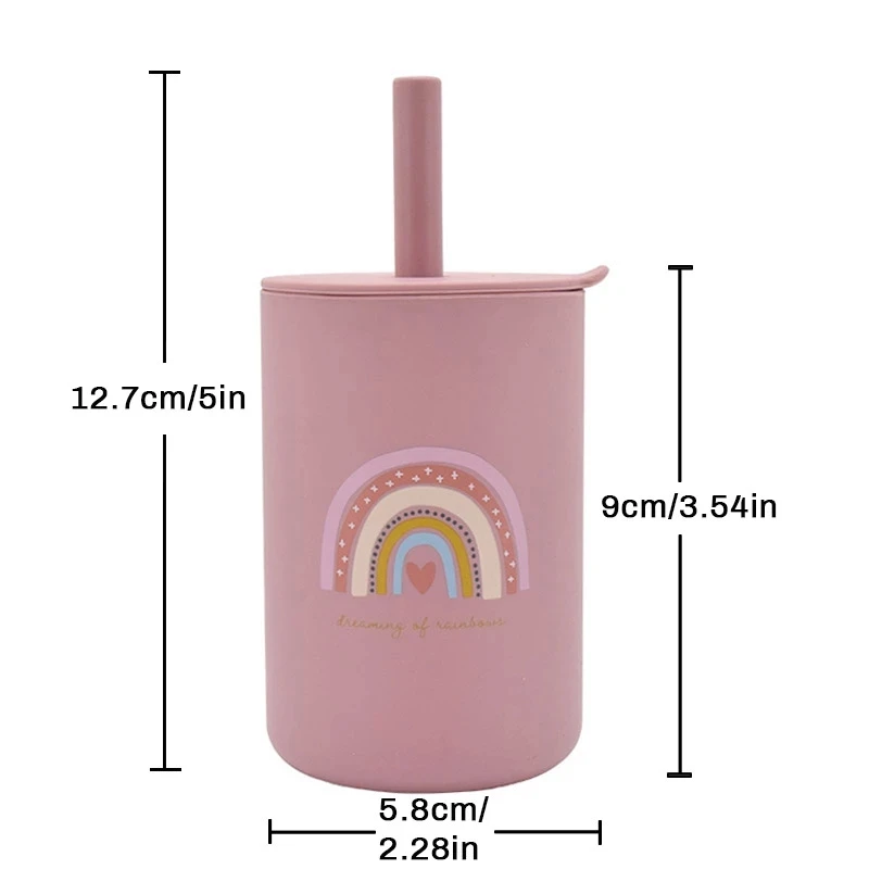 Детская силиконовая чашка Sippy, портативный контейнер для хранения, контейнер для закусок, кормление детей с радужным принтом, герметичная обучающая чашка для напитков, без БФА (art.: 3920bb4491eda) - 3920bb4491eda