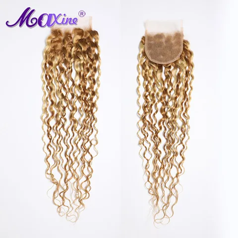 Maxine хайлайтер воды волны кружева закрытия только человеческие волосы P27/613 HD кружева закрытия воды волнистые вьющиеся волосы закрытия 100% человеческие волосы