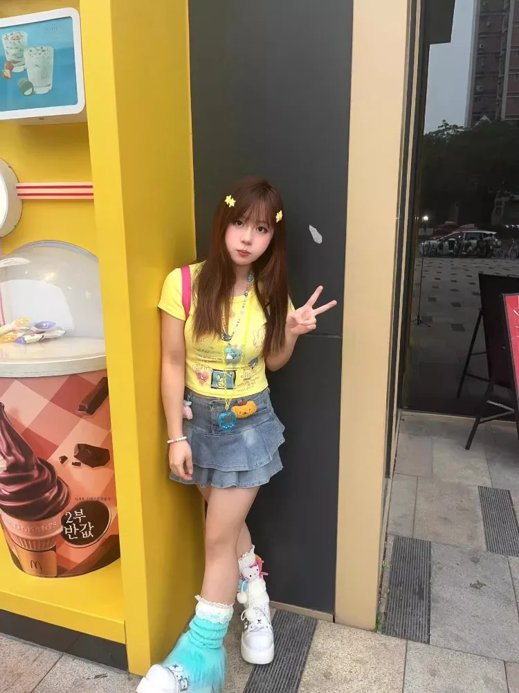 Pure Desire Sle Gyaru Fun Graffiti Футболка с короткими рукавами Женская дизайнерская корейская