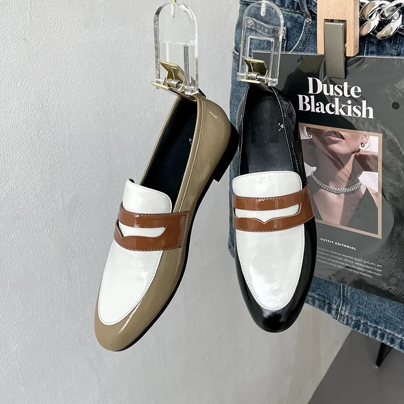 

Round Women Flats Toe Loafers Slip On Without Heels Fashion Spring Autumn Mules Woman Simple Shoes Daily Moccasni