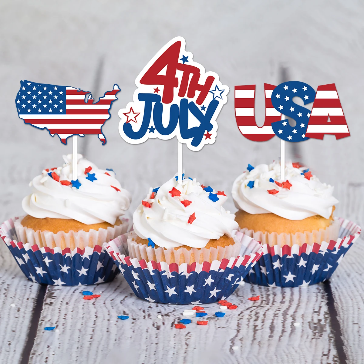 

1set Independence Day Cake Topper 4th of July Cupcake Toppers Flag for Celebrate Festival Party Baking Decoration DIY Supplies