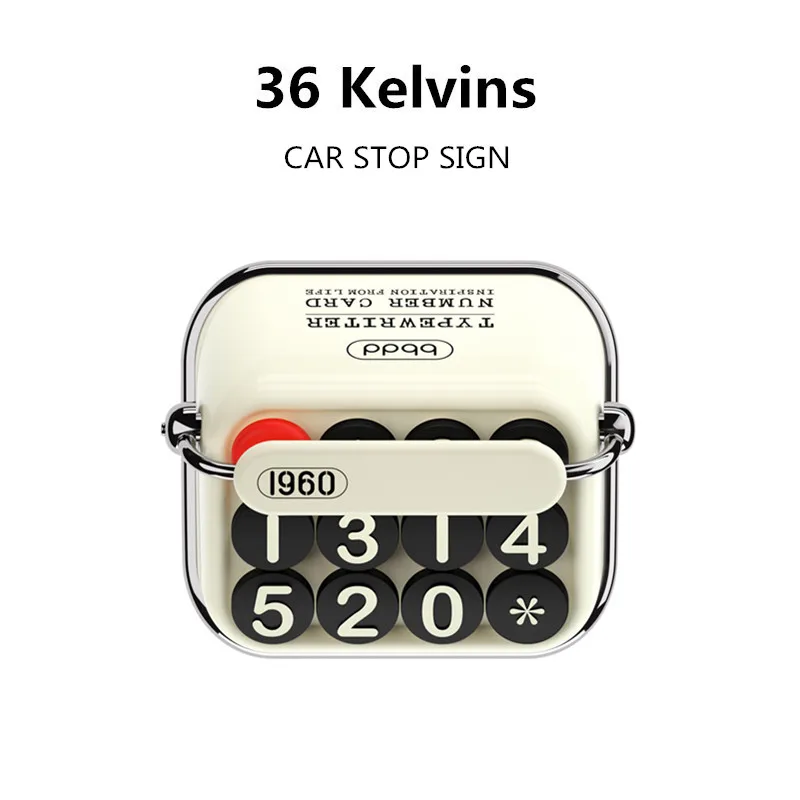 

36 Kelvins Car Interior Accessories Retro Typewriter Temporary Parking Card Auto License Stop Sign Telephone Number Plate Hidden