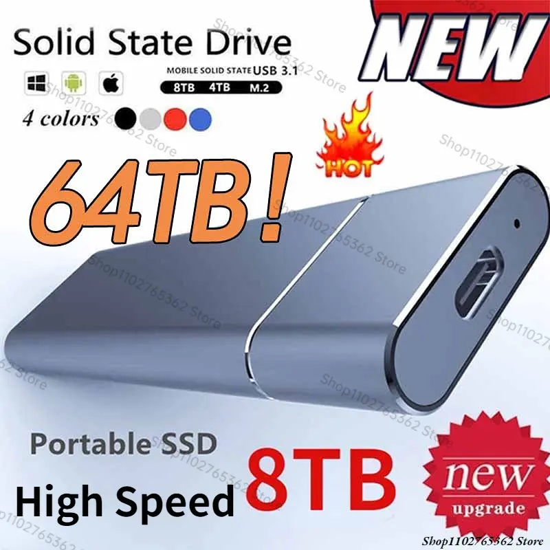 High-speed External Solid State Drive 64TB SSD Portable Mobile Storage Device 16TB 8TB USB3.1 Hard Drive disco duro for Laptop