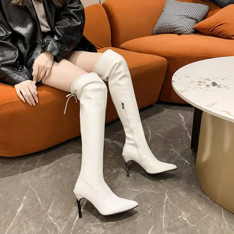 Новинка 2024 женские ботфорты на тонком высоком каблуке осенне-зимняя обувь из