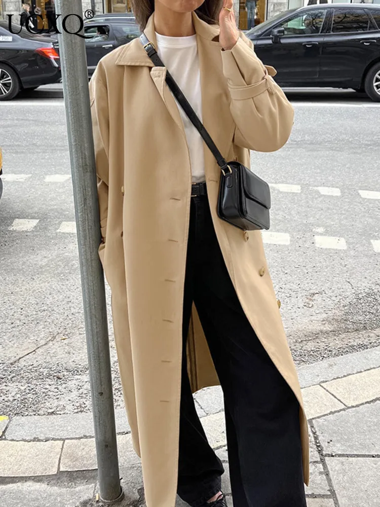 UCXQ Элегантный плащ в европейском стиле с лацканами двубортный свободный