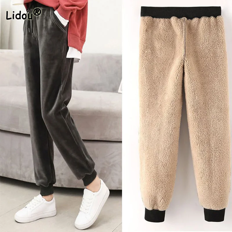 Теплые кашемировые подходящие ко всему золотистые бархатные спортивные брюки