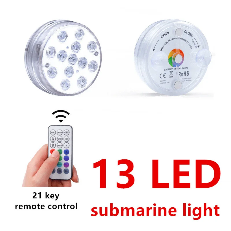 

13 LEDs Swimming Pool Light Underwater Light 16 Colors RGB IP68 Waterproof 21 Key RF Remote Control Pond Vase Submersible Lights