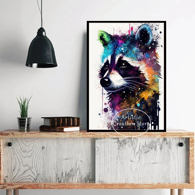 Акварельные животные плакаты граффити енот свинка Тигр Панда Кот холст живопись