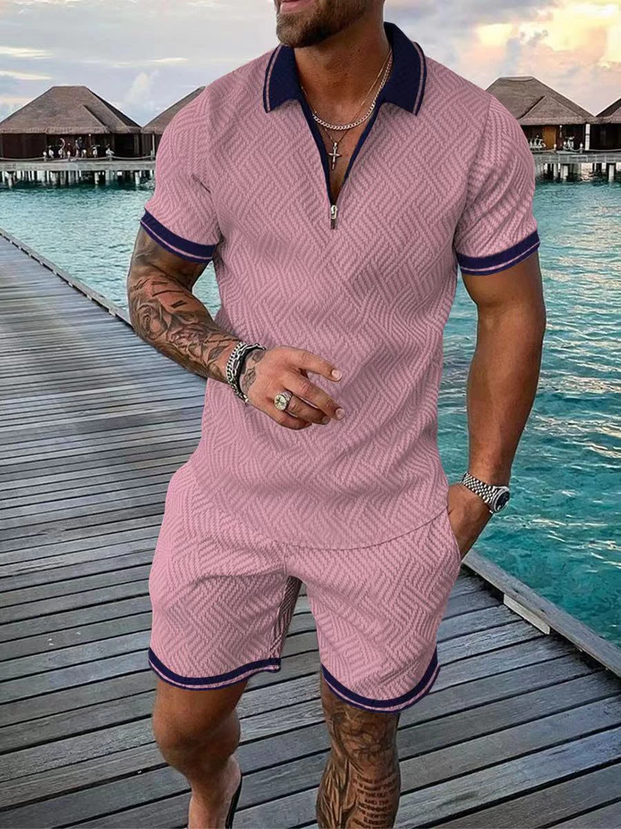 Men's Polo Shirt and Shorts 2-piece Men Brand Tracksuit Casual  Zipper Lapel T-Shirt Short Sleeve Sportswear Men's Jogging Suit