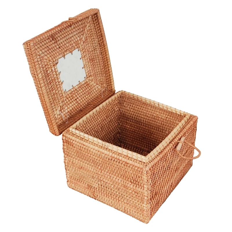 

Корзины из ротанга с крышкой, плетеная корзина для хранения, маленькие квадратные корзины, декоративный органайзер для гостиной