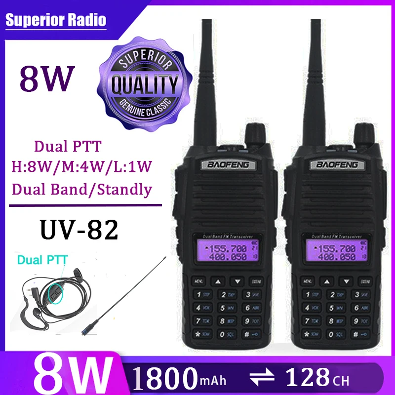 1pcs 2Pcs Baofeng UV-82 Walkie Talkie 8W 10 KM Radio Comunicado FM Dual Band VHF UHF CB Ham Two Way Radios Long Range 3800 UV 5R