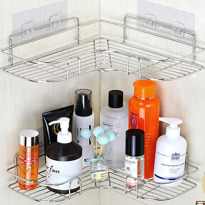 

Rack Love Shelf Bathroom Tripod Bedroom Perforated Kitchen Storage Storage Rack Non Thickened Steel Corner Rack Stainless