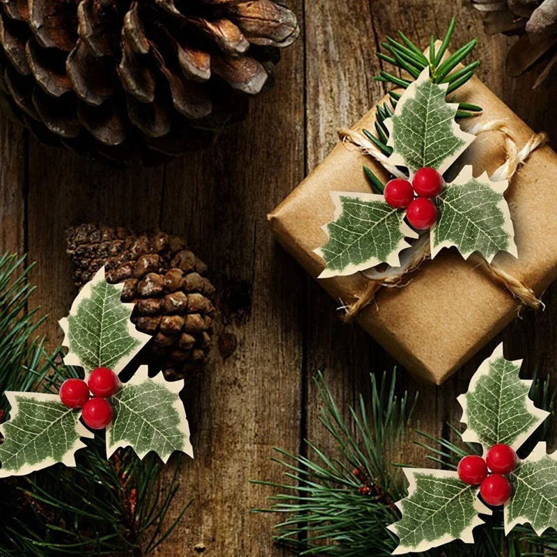 Install Simulation Green Leaf Holly Berries Berry Wedding Wreaths Craft Party Decorations 30 Pieces |