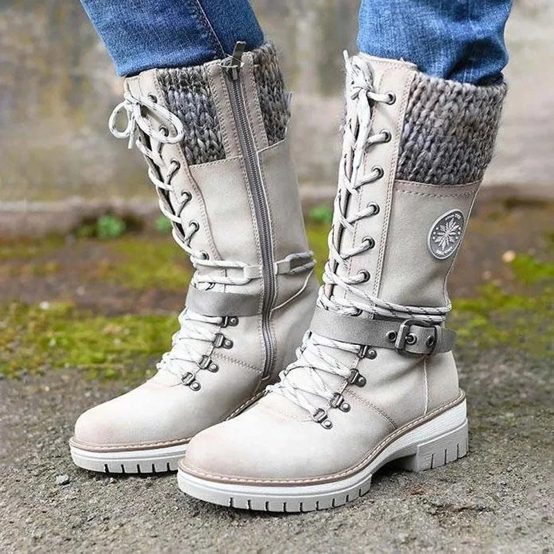 

Hightop Snow Boots Slope Heel Wool Boots Keep Warm Waterproof Side Zipper Women's Boots Round Shape Winter Middle Tube TheNew