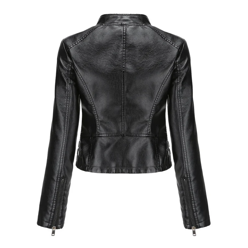 New Rivet Leather Leather Women's Long Sleeved Stand Up Collar Fashion Jacket