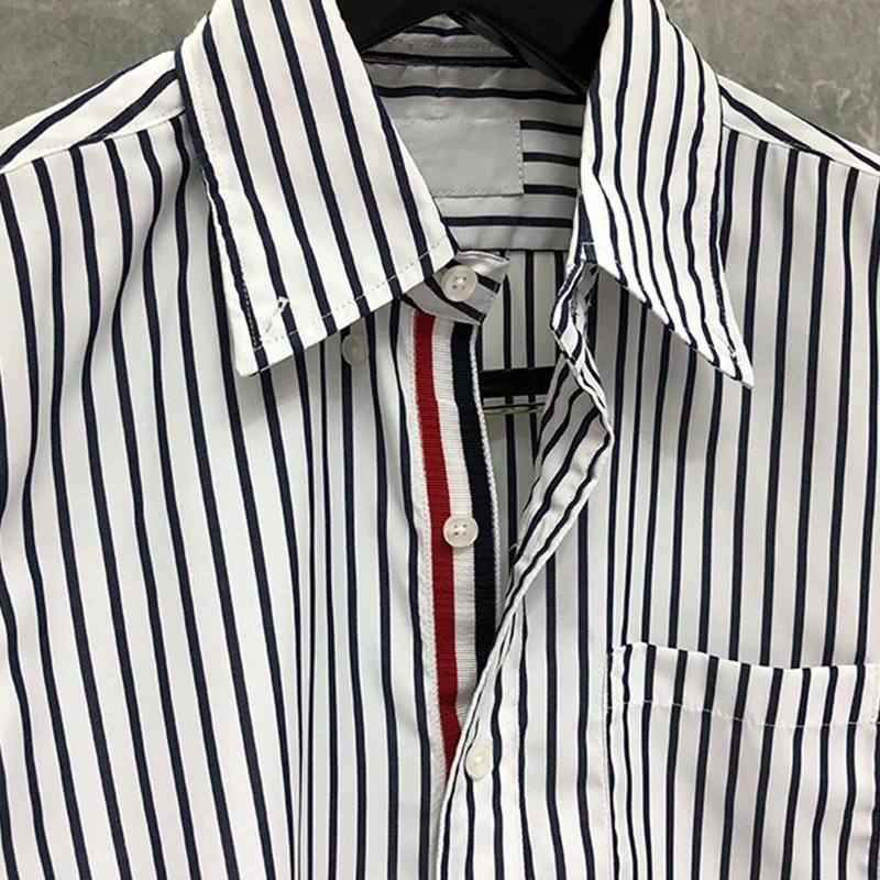 TB THOM Men's shirt Fashion Top Brand  Striped Closure Casual Poplin Fabric Slim Fit long Sleeve Women's shirts Korean Lovers
