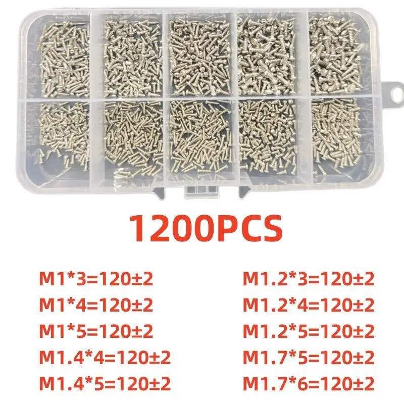 

600/1200 шт., мини-винты из углеродистой стали с поперечной головкой, классификационный комплект, миниатюрные саморезы, металлические винты «сделай сам», фурнитура