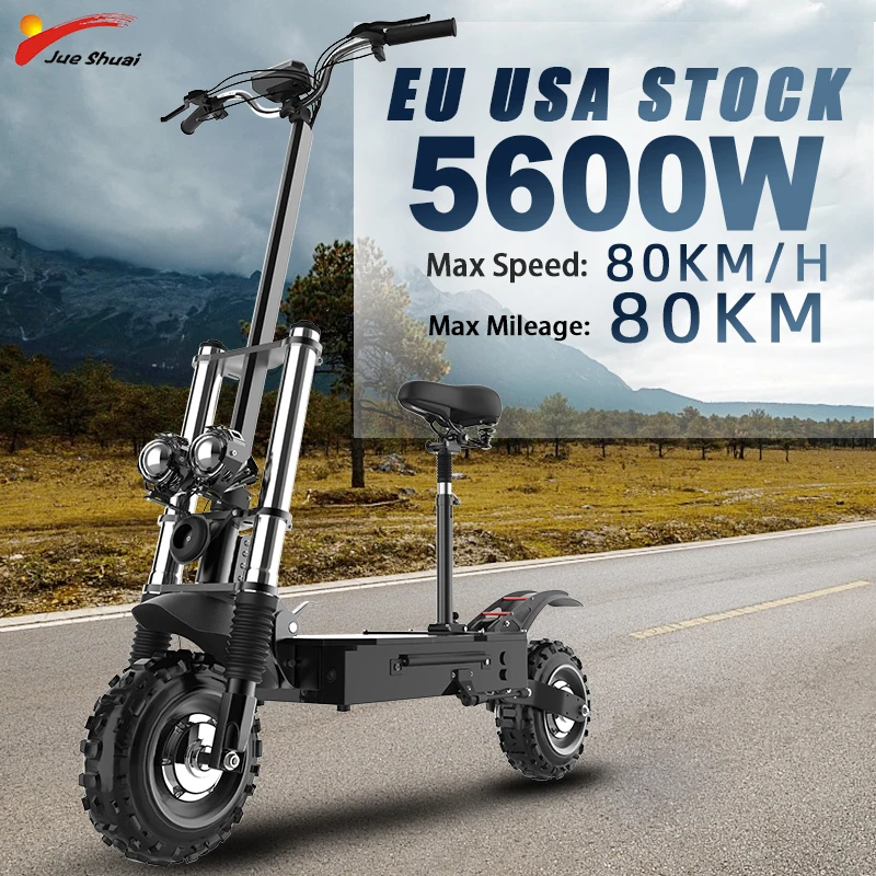

80 KM/H Max Speed Powerful Electric Scooter 5600W Motor E Scooter 11" Off-Road Tire Electric Scooters Adults Europe Stock