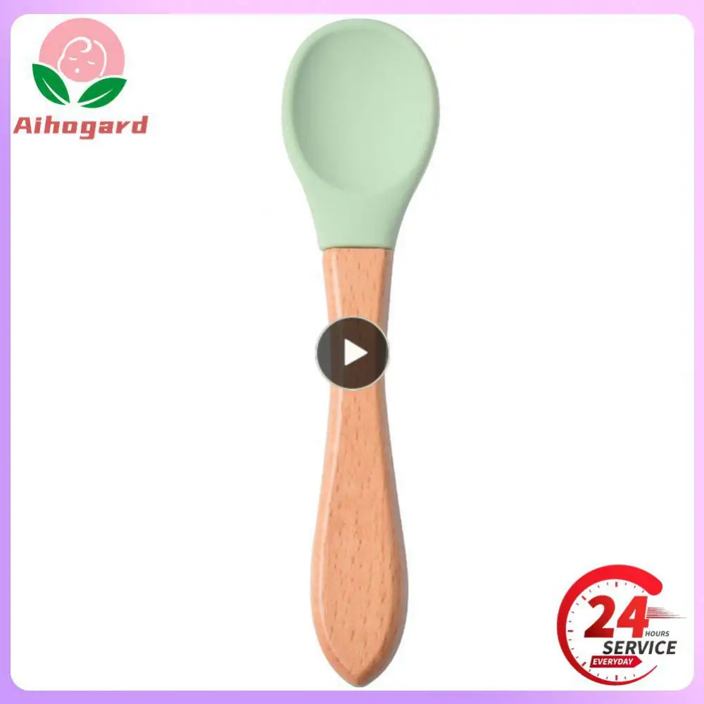 

1-10 шт., детская деревянная ложка из силикона