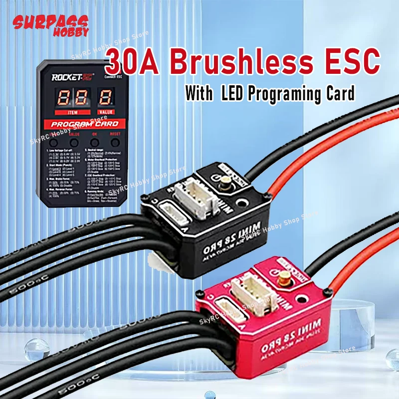 Фото ROCKET-RC 30A Бесщеточный ESC со светодиодной программируемой картой Combo MINI 28 Pro 2S LiPo BEC 3A 6 В/7,4 В для обновлений радиоуправляемого автомобиля 1/28 1/27 №1