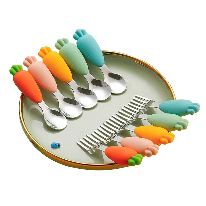 

Children's Utensils Baby Tableware Set Baby Food Feeding Spoon Fork Carrot Cartoon Shape Toddler Tableware Baby Things