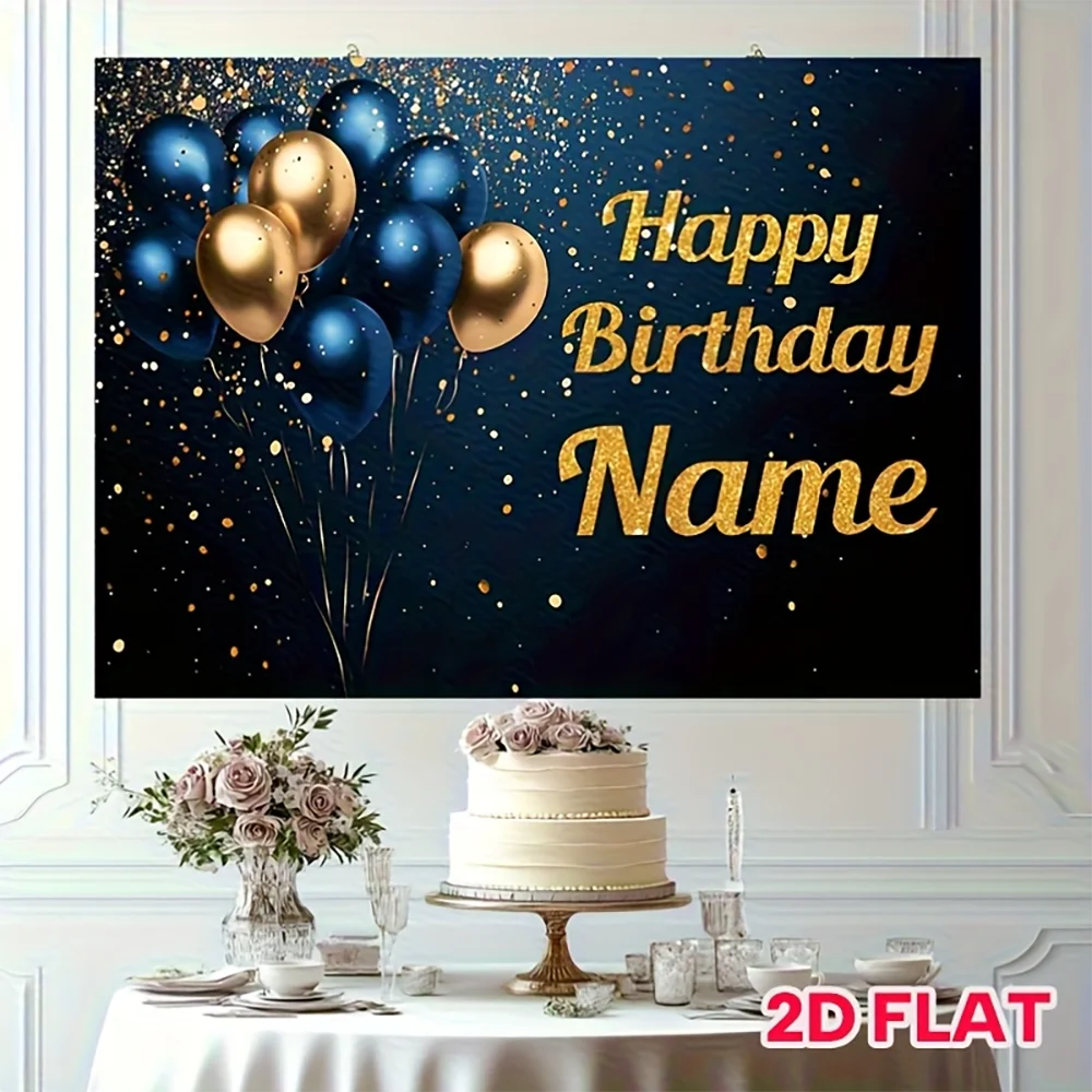 Фото 1 шт. темно-синий баннер с золотыми блестками и надписью Happy Birthday, индивидуальный дизайн, украшение для вечеринки №2
