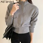 Женский кардиган с воротником-стойкой, повседневный облегающий кардиган в корейском ретро-стиле на молнии с карманами и пышными рукавами, 2022