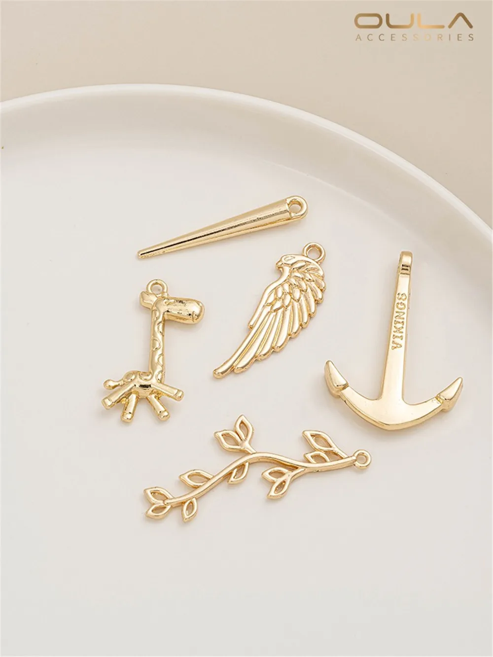 14-каратное позолоченное якорь крылья башни дерево жираф длинные ивы ногти ручной