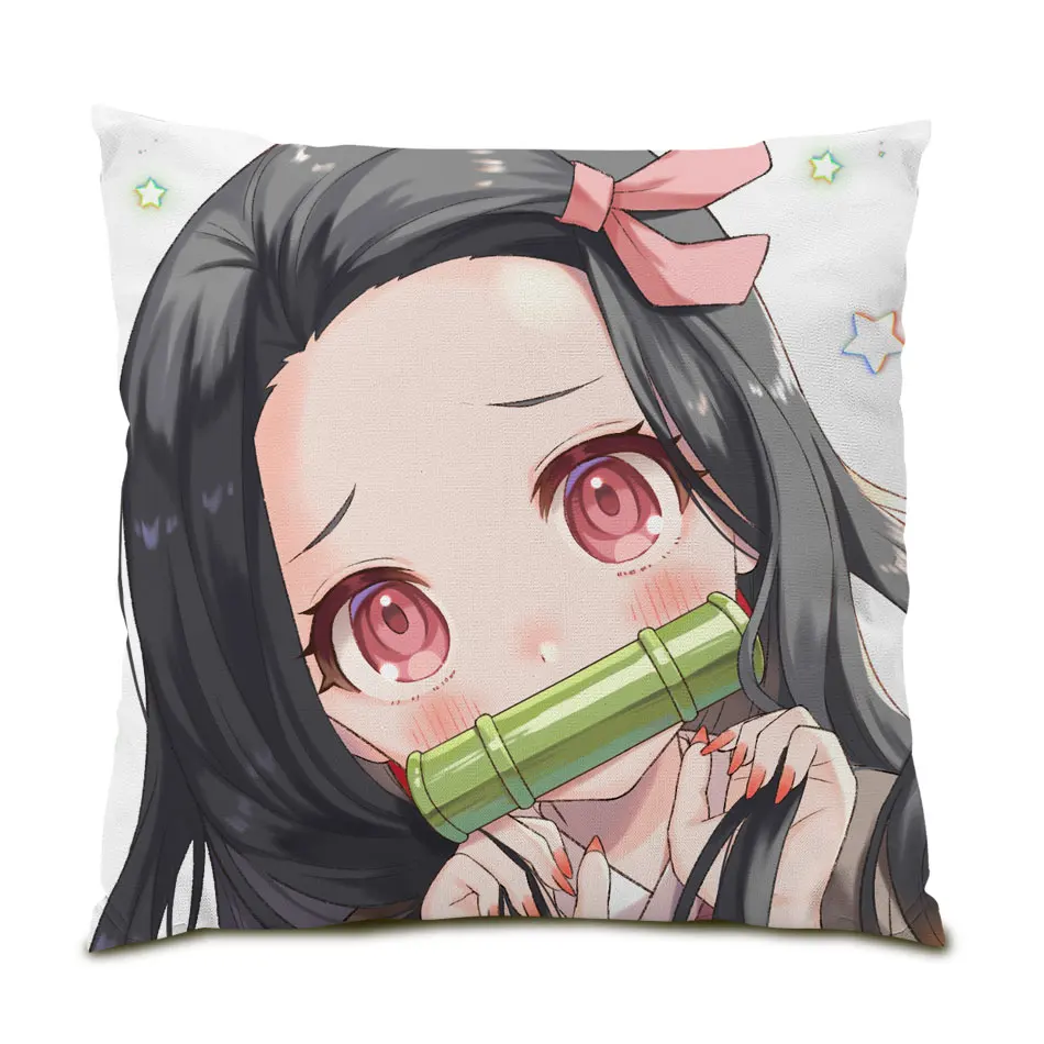 

Cushion Cover Home Decor for Anime Fan Office Chair Bed Pillowcase Anime Kamado Nezuko Pillow Cover Demon Slayer Cute Girl B0122