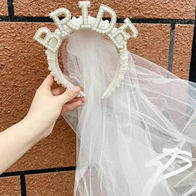 

Vintage Full Pearls Headband Bridal Headpieces Party Props Simple Veil Eye-catching Headband Korean-style DXAA