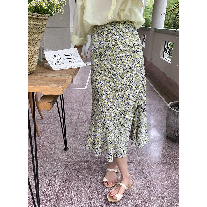 

Женская облегающая юбка с цветочным принтом, элегантная повседневная обтягивающая юбка с завышенной талией в Корейском стиле, лето 2022