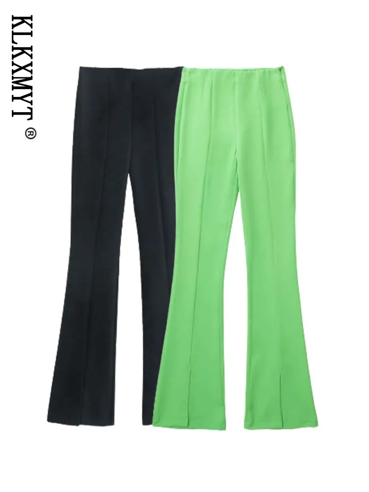 

KLKXMYT TRAF Women Pants 2022 New Fashion Slim Skinny Flare Pants Vintage High Waist Side Zipper Female Trousers Mujer