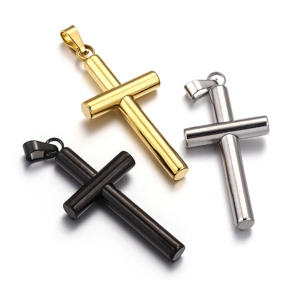 

3pcs Stainless Steel Gold Plated Classic Cylindrical Cross Pendants for DIY Necklace Melon Seed Clasp Jewelry Making Supplies