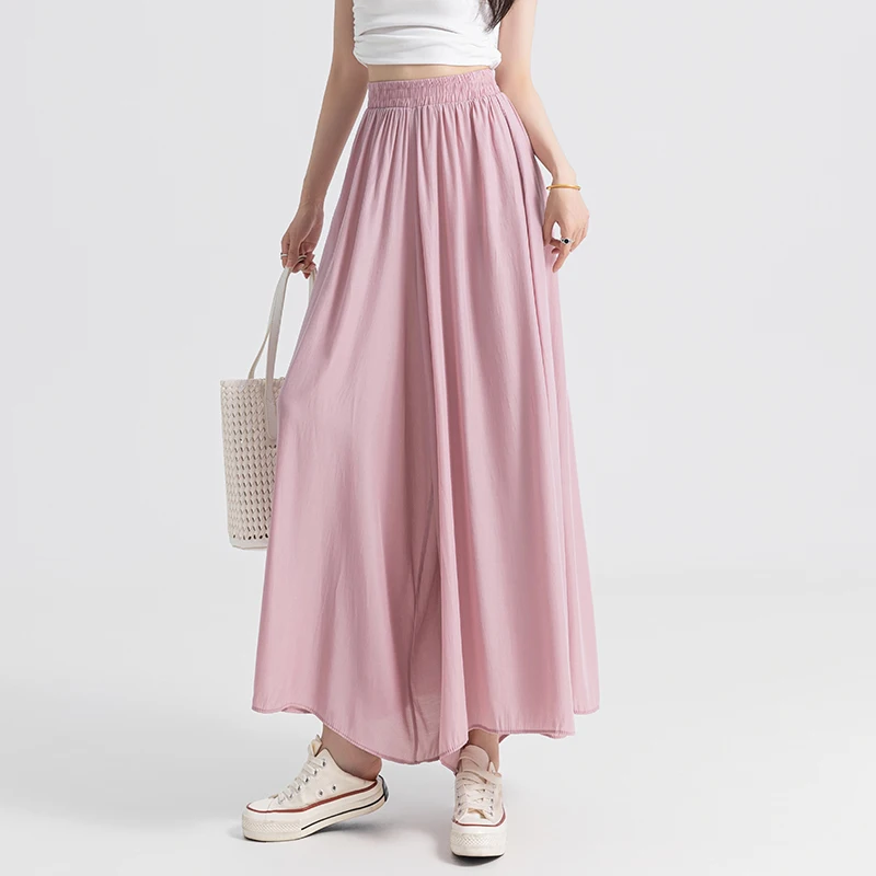 Summer Baggy Pants for Women Fashion New High Waist Elastic Chiffon Wide Leg Pants Casual Cropped Trousers Female