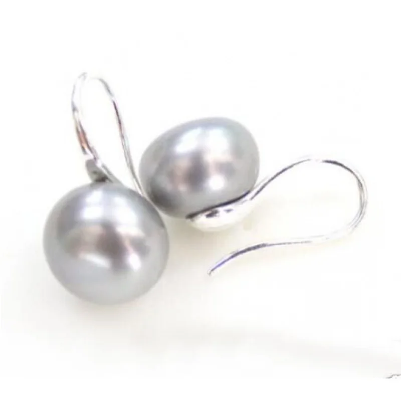 

Hot sale new Style 10-10.5mm Genuine Natural Silver Gray Freshwater Pearl Sterling Silver Earrings