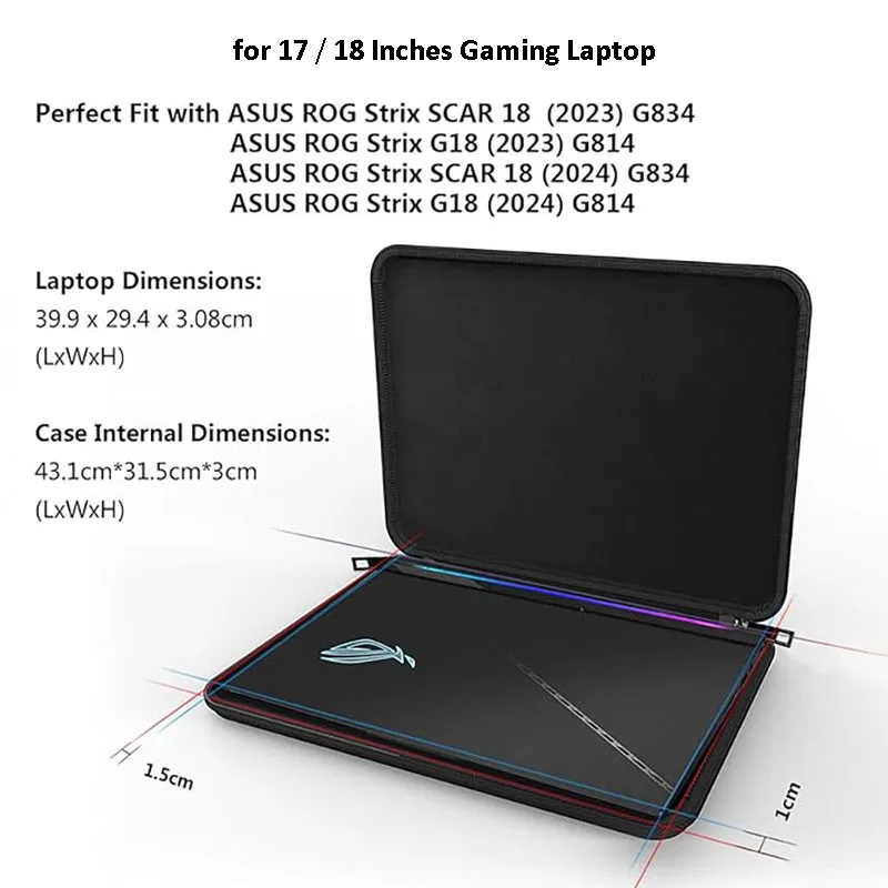 Жесткий чехол для игрового ноутбука Smatree 17/18 дюймов ASUS ROG Strix Scar 18 2024/ROG G18 2024/fROG 2023 G834