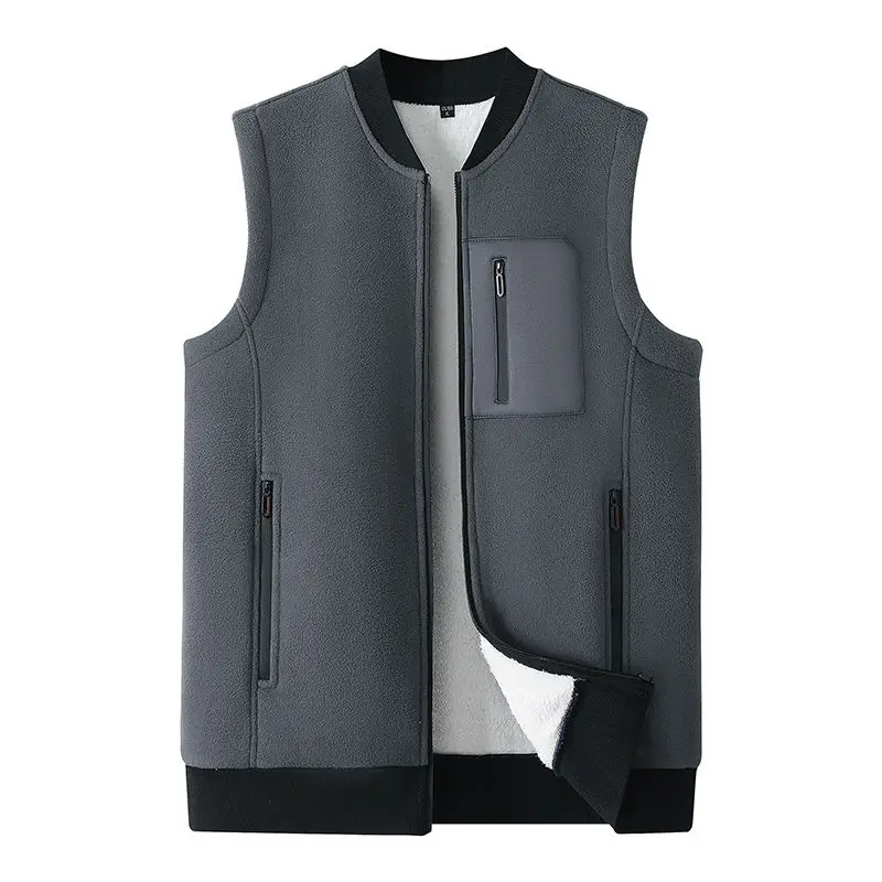 

2023 Men Autumn Winter New Fleece Solid Color Vest Jacket Men Thick Warm Sleeveless Coats Male Middle-aged Casual Waistcoat V100