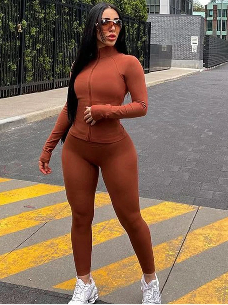 

Serytee Women Autumn Winter Two Piece Sets Zipper Up Long Sleeve Hoodie And Push Up Legging Sporty Tracksuit Fleece Warm Outfits