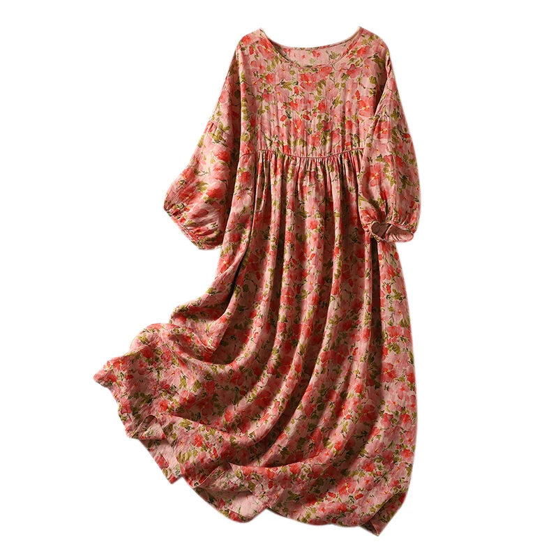 Женское винтажное платье с цветочным принтом повседневное длинное большого