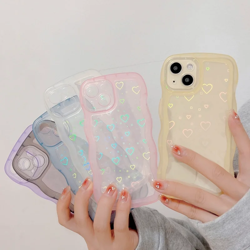 

Модный волнистый чехол для телефона с сердцем и градиентом для iPhone 13 12 Pro MAX 11 X XS MAX XR 7 8 Plus, мягкий силиконовый прозрачный чехол