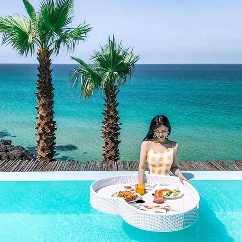 

Ротанговый поднос для хранения еды, напитков, плавающий поднос для бассейна, обеденная тарелка для завтрака, послеобеденного чая, корзина и...