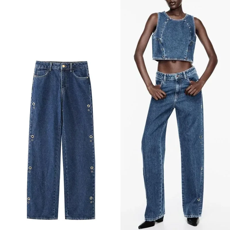 

Женские джинсы в полную длину с прямым вырезом, с высокой посадкой и пятью карманами