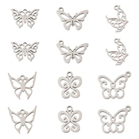 36pcs stainless steel hollow butterfly animal charms pendant for earring bracelet necklace diy jewelry making accessories