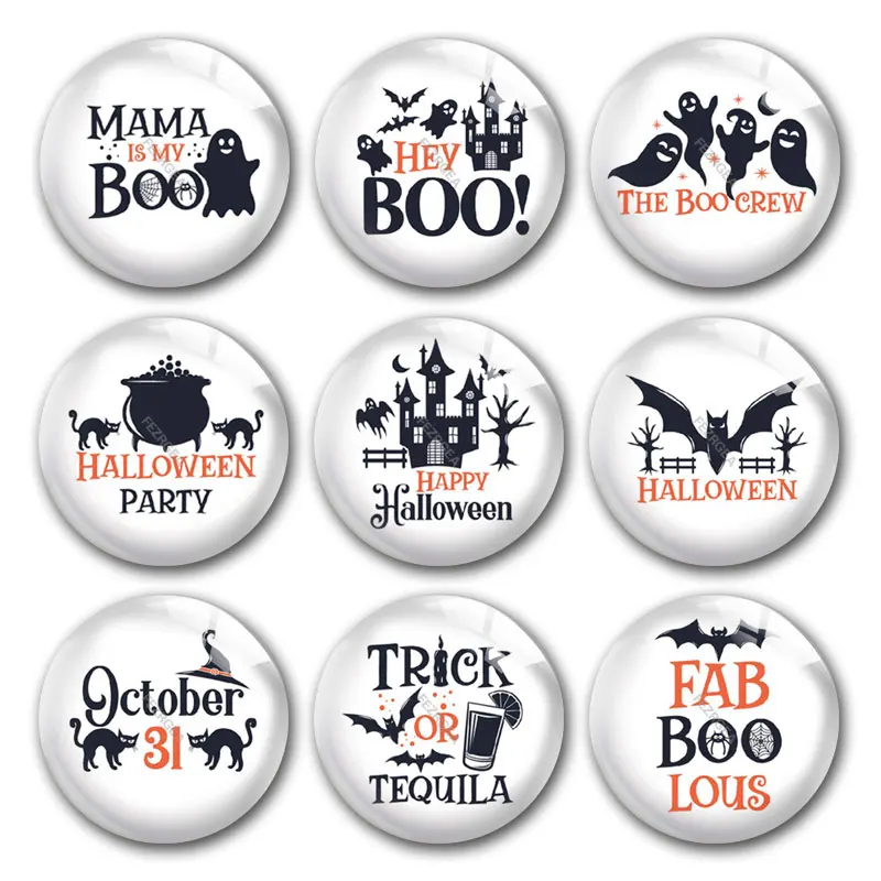 

Happy Halloween Trick Or Treat Spooky Boo Round Photo Glass Cabochon Demo Flat Back For DIY Jewelry Making Supplies Snap Button